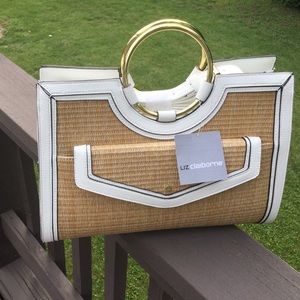Liz Claiborne straw purse w/ gold handle